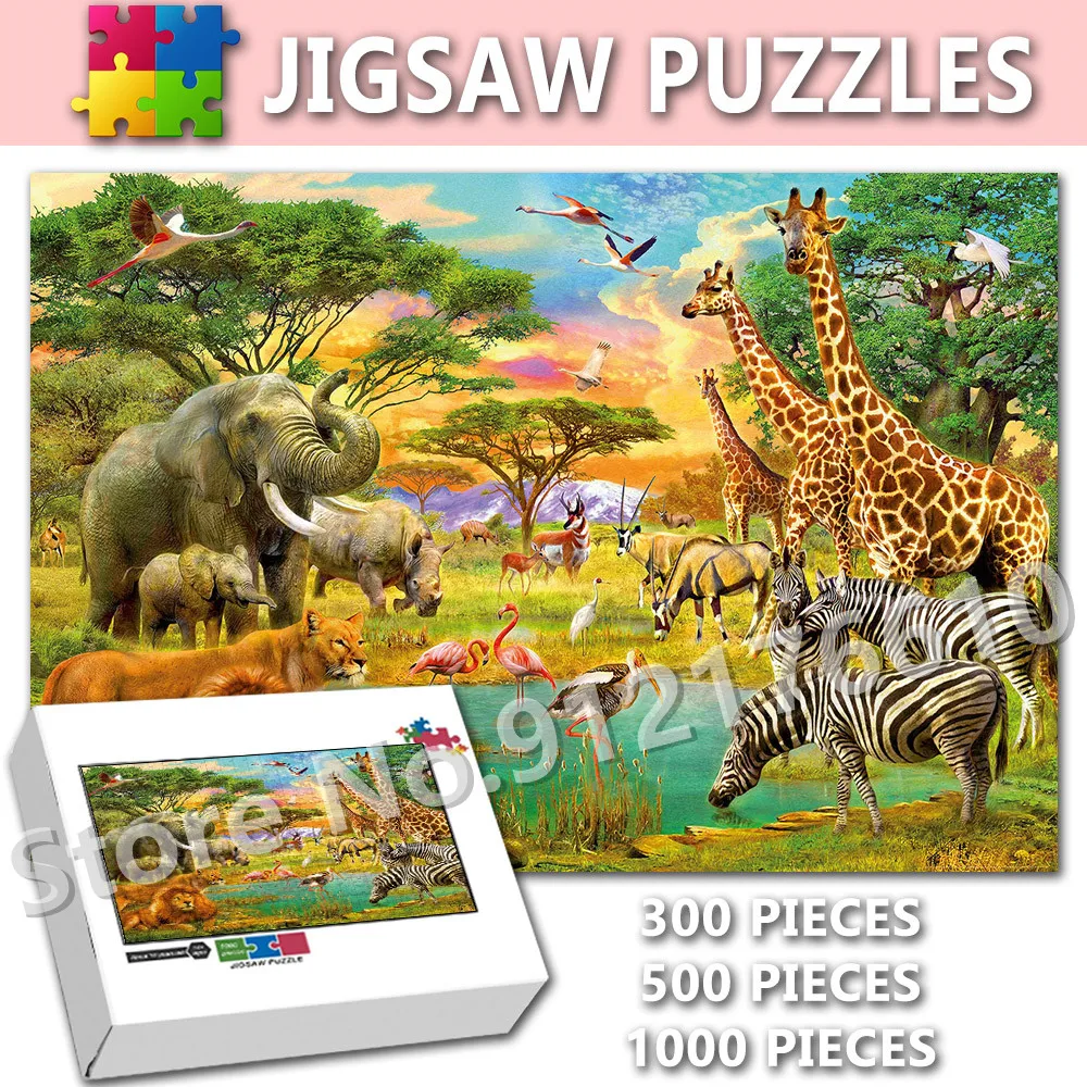 Zoo Animals Jigsaw Puzzles 300/500/1000 Pieces for Adult Tiger Lion Zebra Elephant Wild Animals Puzzles Intellectual Family Toys