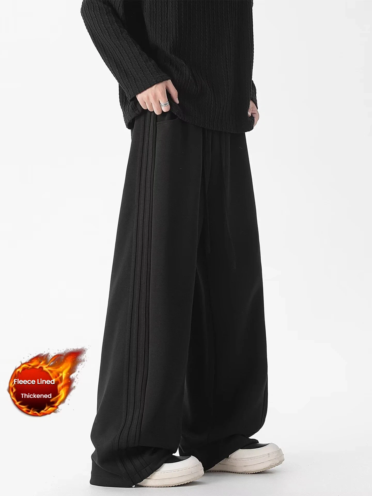 بنطال رياضي كاجوال بطيات من الجانب الأمريكي للرجال، بنطال رياضي مستقيم مخملي بسيط بلون سادة من العلامة التجارية العصرية #4