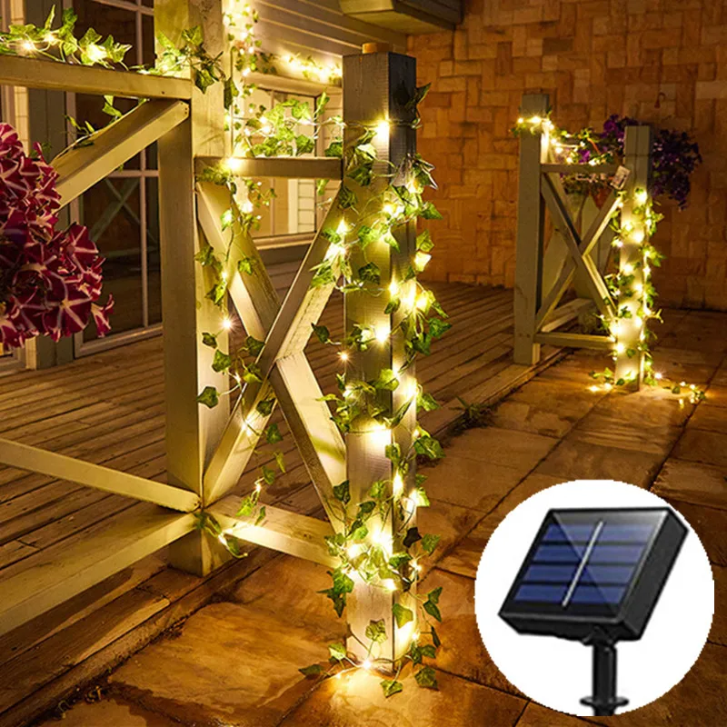 

Solar Simulation Green Leaf Flower Lighting String Garden Wedding Garland for Yard Fence Holiday Party Decor Outdoor Waterproof
