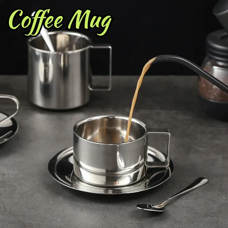 

304 Stainless Steel Coffee Mugs Great Cappuccino Thickened Coffee Cups With Spoon and Tray Suitable for Tea Lovers Friend Gift