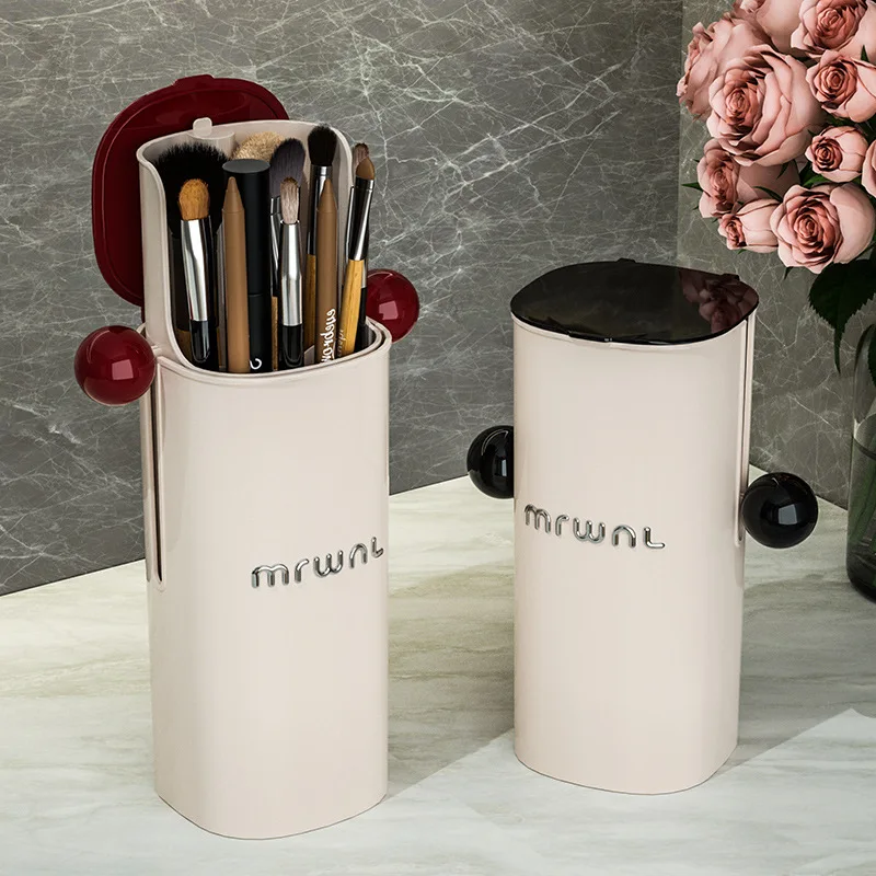 

Cosmetic Storage Box with Automatic Lifting Four Grid Makeup Brush Storage Cylinder Nordic Style Room Decoration