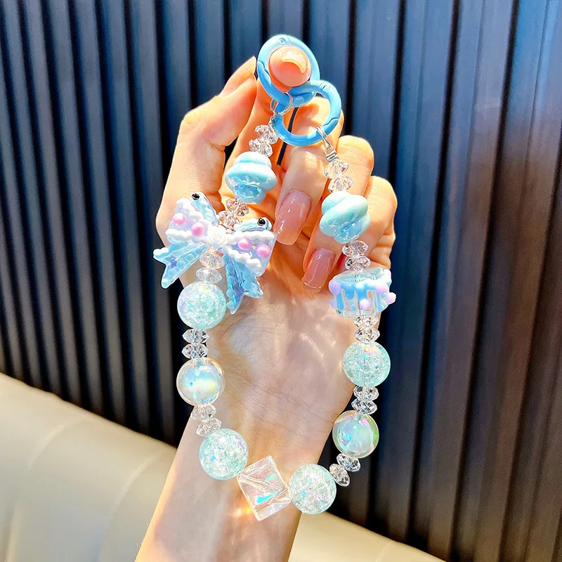 Colorful Acrylic Phone Lanyard Chain Pendant Beaded Heart Bag Decoration Pendant Crystal Hanging Ornament