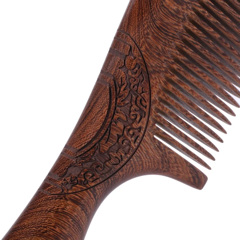 2X Unisex Sandalwood Comb Women Men Home Travel Wood Anti-Static Fine-Tooth Comb Wooden Handles Hair Comb