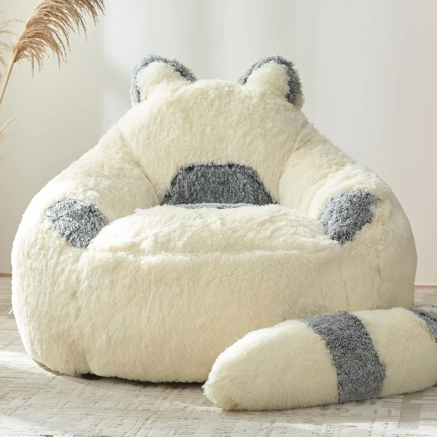 Giant Plush Bean Bag Chair for Adults and Teens, Faux Fur Sofa with Filler for Reading and Sleeping
