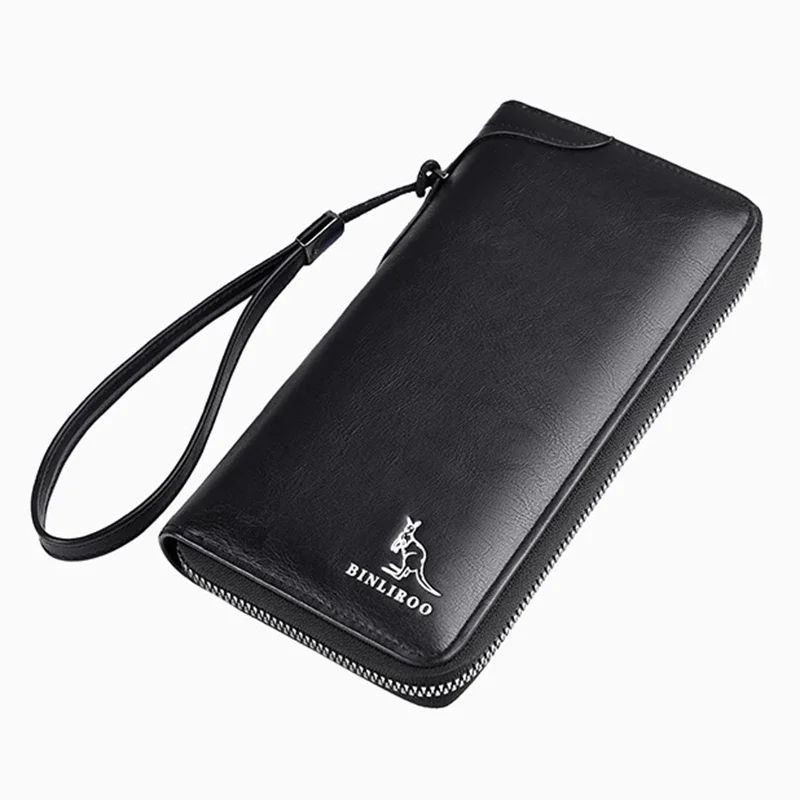 High Quality Men's Long Zipper Pu Leather Wallet for Man RFID Blocking Business Blue Clutch Bag Credit Card Holder Purse Wallets