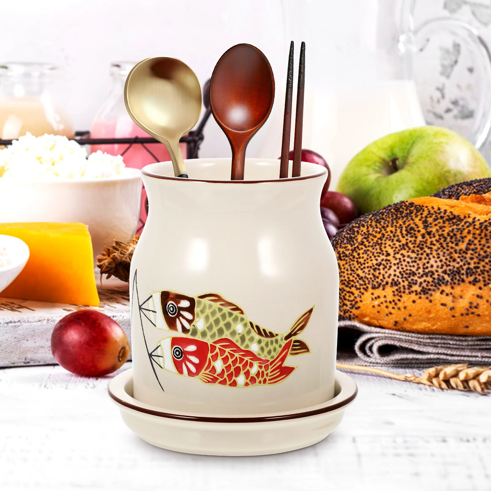 

Water Draining Utensil Holder Kitchen Container for Utensils Farmhouse Counter Countertop