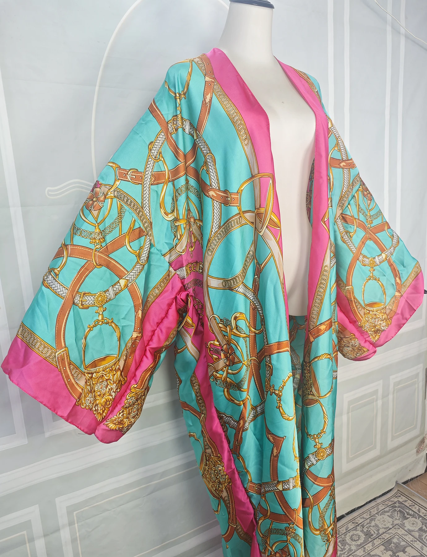 Summer 2026 Plus Size Geometry Open Front Cardigans Kimonos Beach Vacation Sexy Lady Bikini Cover Up Middle East Muslim Robe