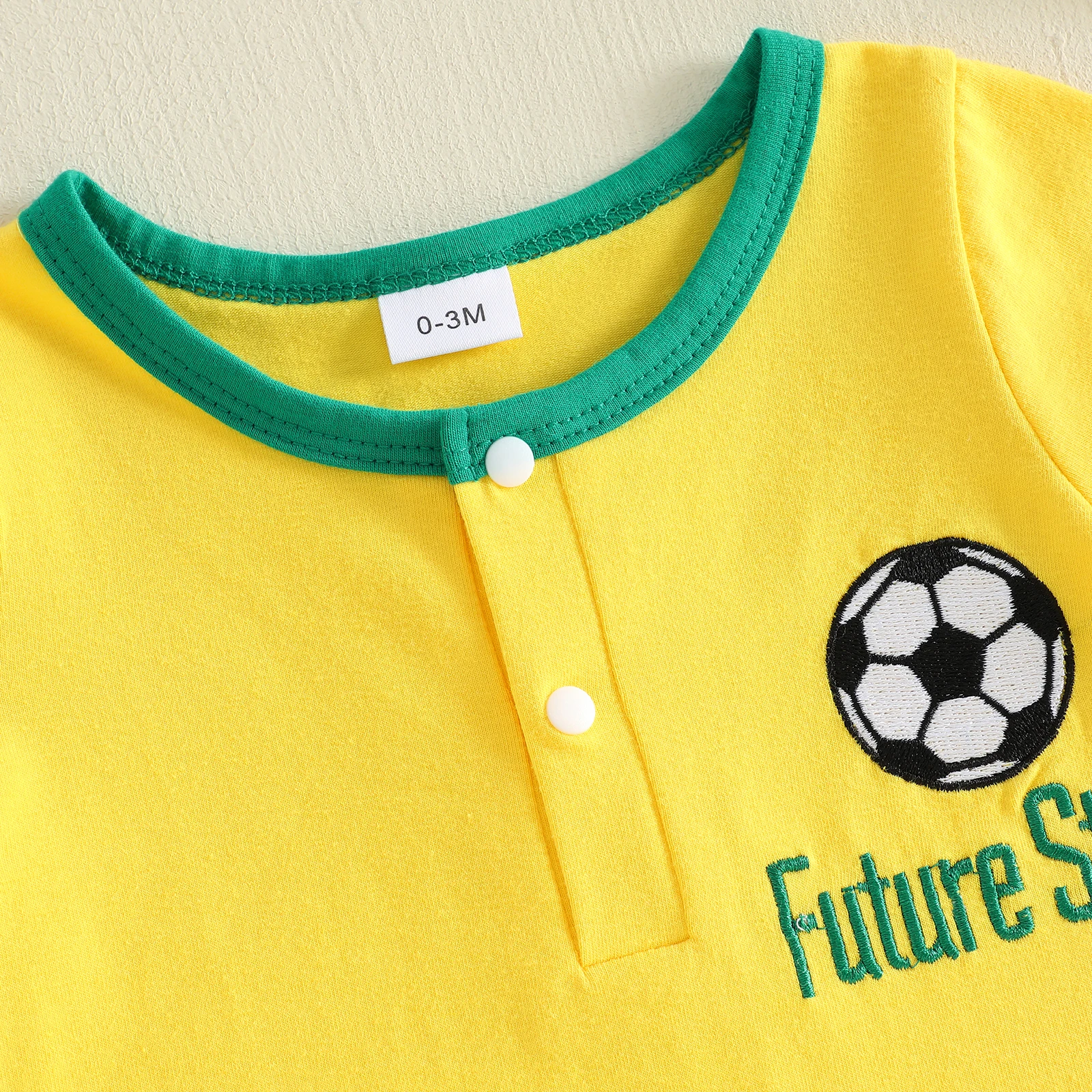 

Baby Boy Summer Romper Short Sleeve Round Neck Soccer Embroidery Jumpsuit Newborn Boys Football Playsuit