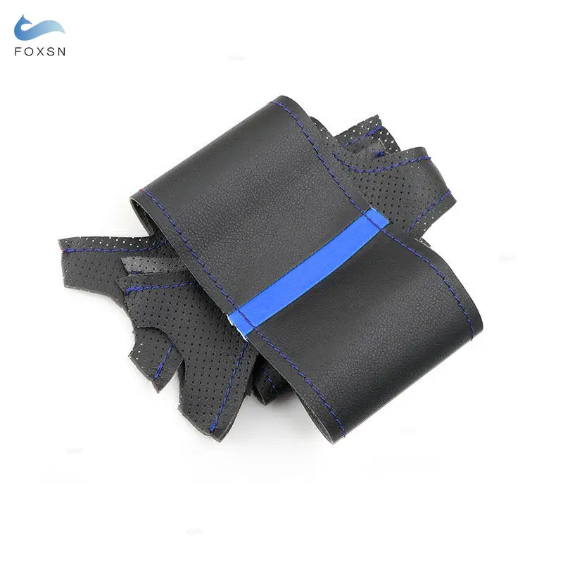 For Peugeot 207 Expert Partner For Citroen Berlingo Jumpy 2009-2016 Car Steering Wheel Cover Trim Black Leather with blue strip