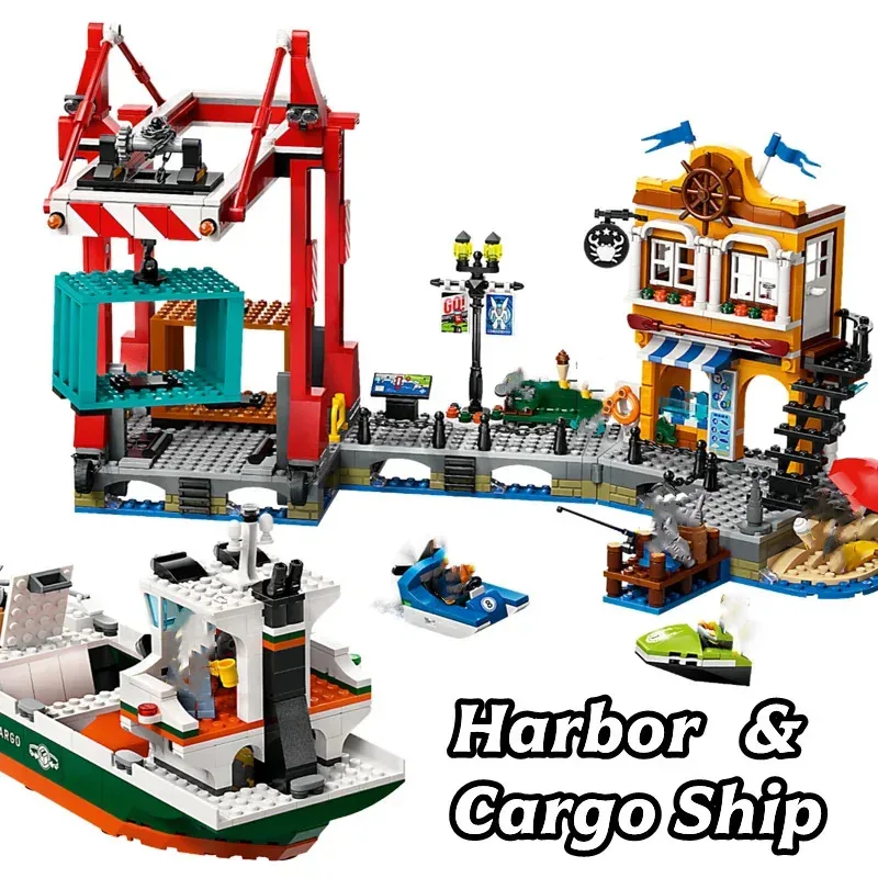 

Third Party Compatible 60422 City Series Building Blocks Ship Terminal Port Cargo Harbor Crane Children's Toys Assembling Gift