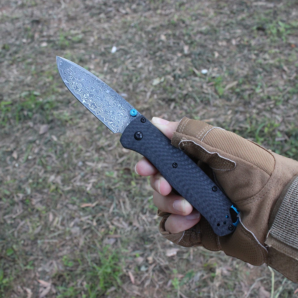 

Складной нож BM Bugout 535 с дамасским лезвием, рукоять из карбона, портативный, для активного отдыха, острый, с флиппером, инструмент для спасения