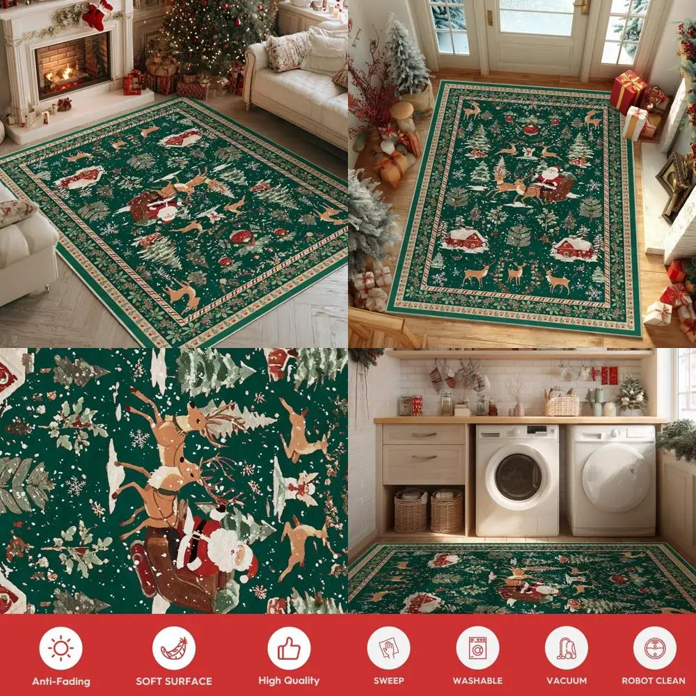 

Large 5x7 Ft Christmas Deer Rug - Low Profile, Non-Slip, Washable for Home Decor in Living Room, Bedroom, and Playroom