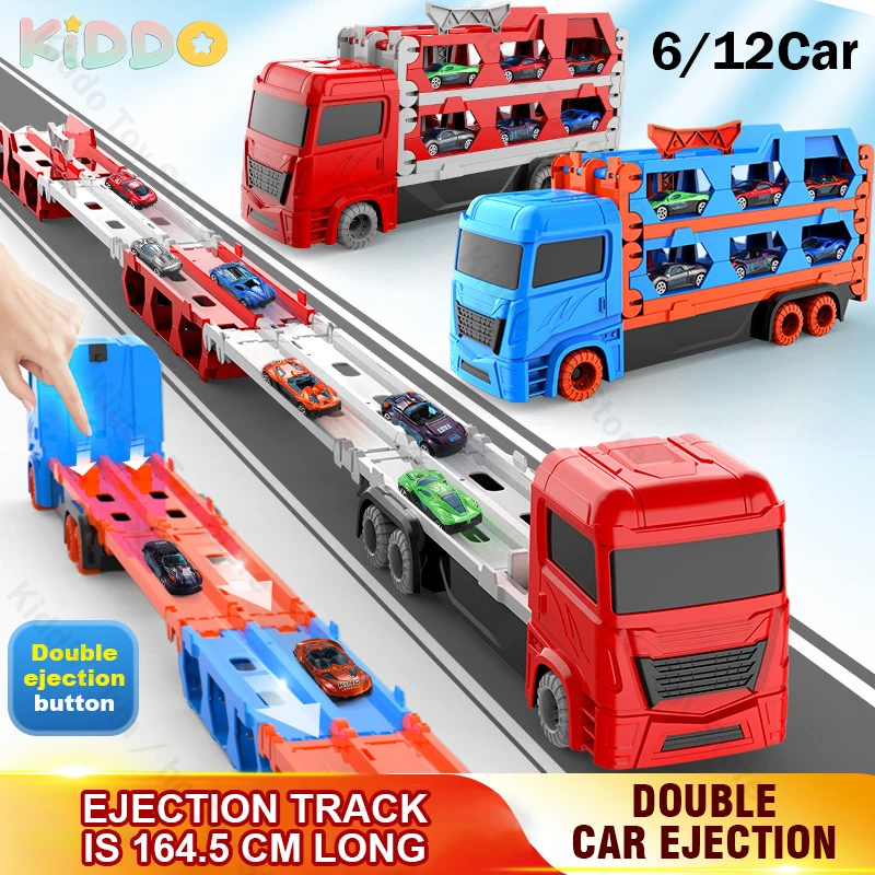 Kids Truck Transporter Ejection Car Folding Track Racing Alloy Vehicle Competitive Games Storage Boy Toy Children Birthday Gift