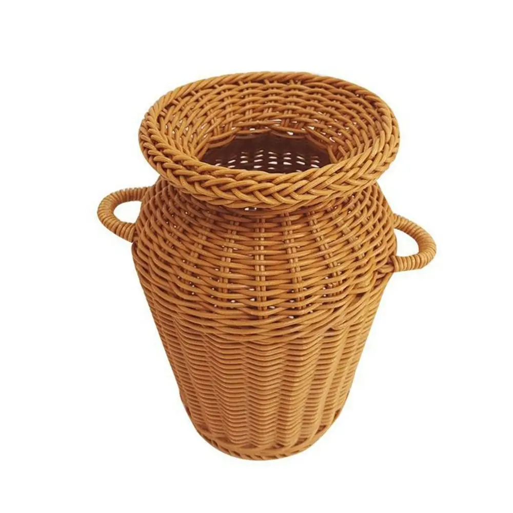 New Brown Weaving Flowerpot Ventilation Plastic Flower Pot Ornament Home Decoration Floral Arrangement Vase For Cafe Office