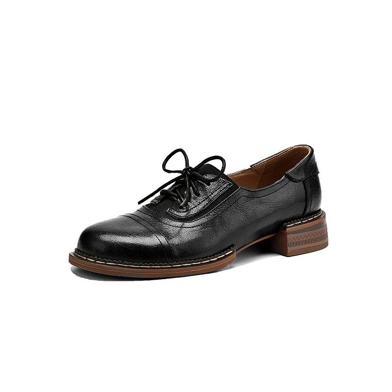 Spring New Cross-tied Woman Single Shoes Platform Women Oxford Shoes Chunky Heels British Style Flat Casual Female Retro Pumps