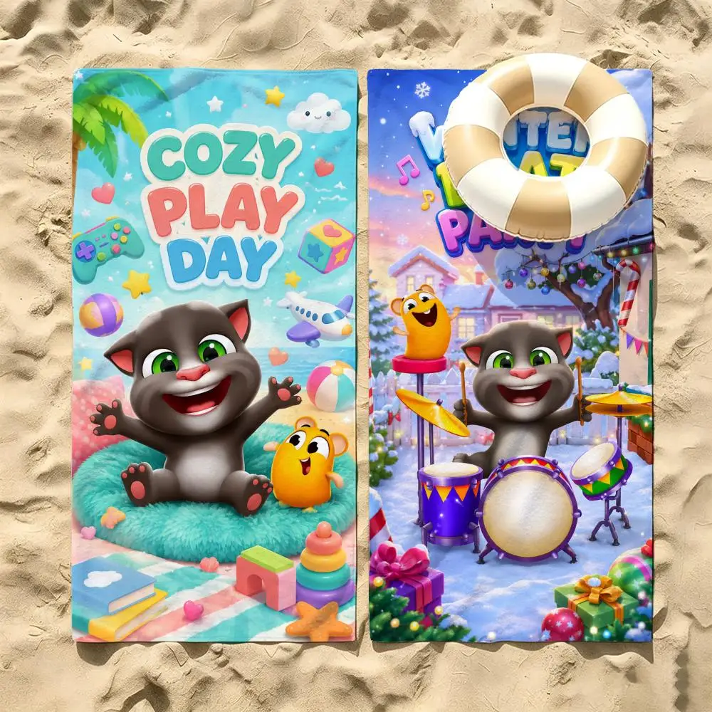 Cartoon Talking Tom and Friends Towel Microfiber Beach Towel Quick Dry Absorbent Soft for Swimming Yoga Resort Travel Camping