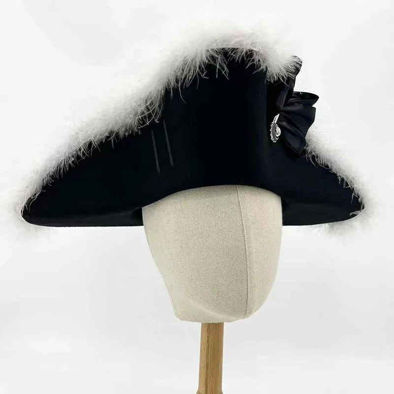 New 18th Century Tricorne Hat Black Frederick The Great Hat Prussian Cosplay Hat Three Cornered Cap Vintage Adult Prop Accessory 5