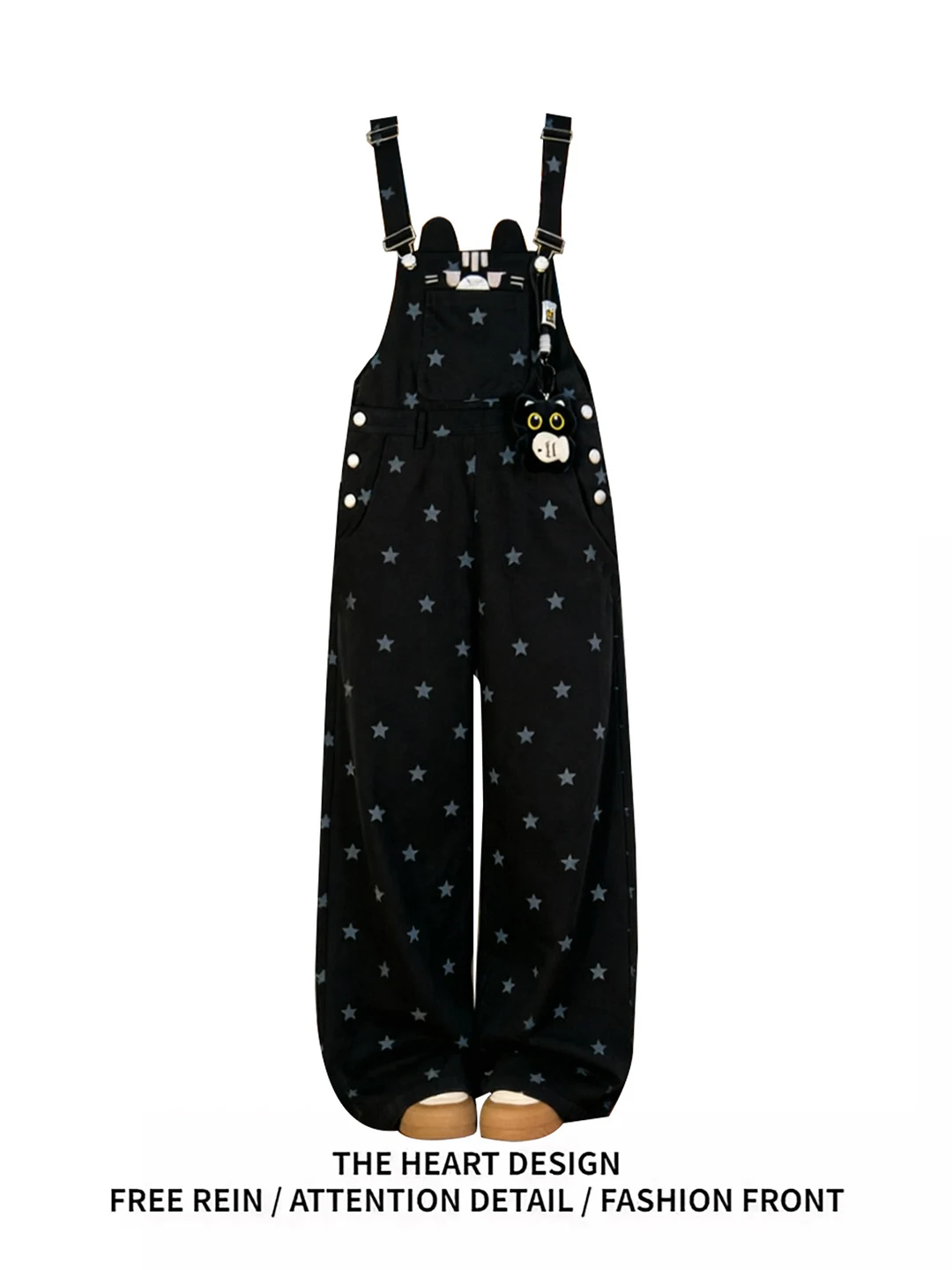 

Retro American Cute Embroidery Denim Overalls Women's Summer New Design Washed Wide Leg Pants High Waist Zipper Closure C...