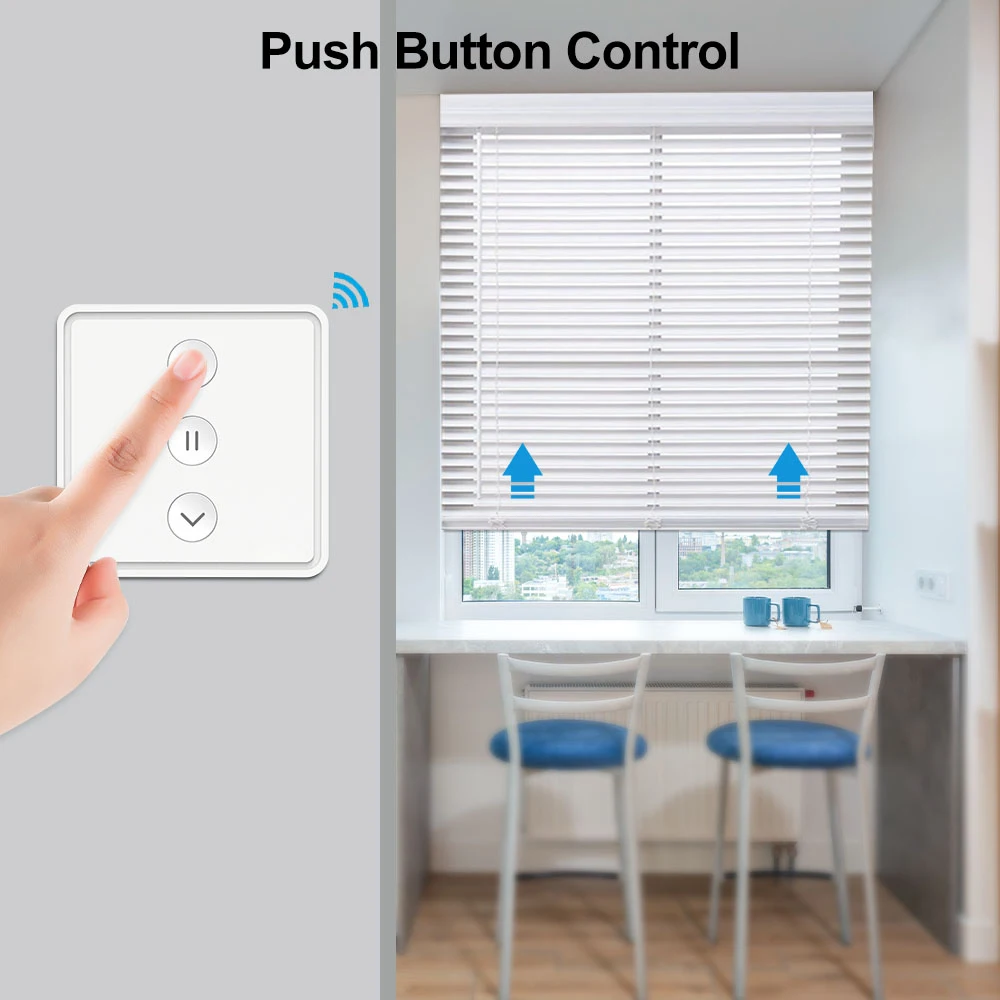 QCSMART Tuya Smart Life Roller Shutter Curtains Push Button Switch 80*80 Panel Remote Voice Control  via Alexa Google Assistant