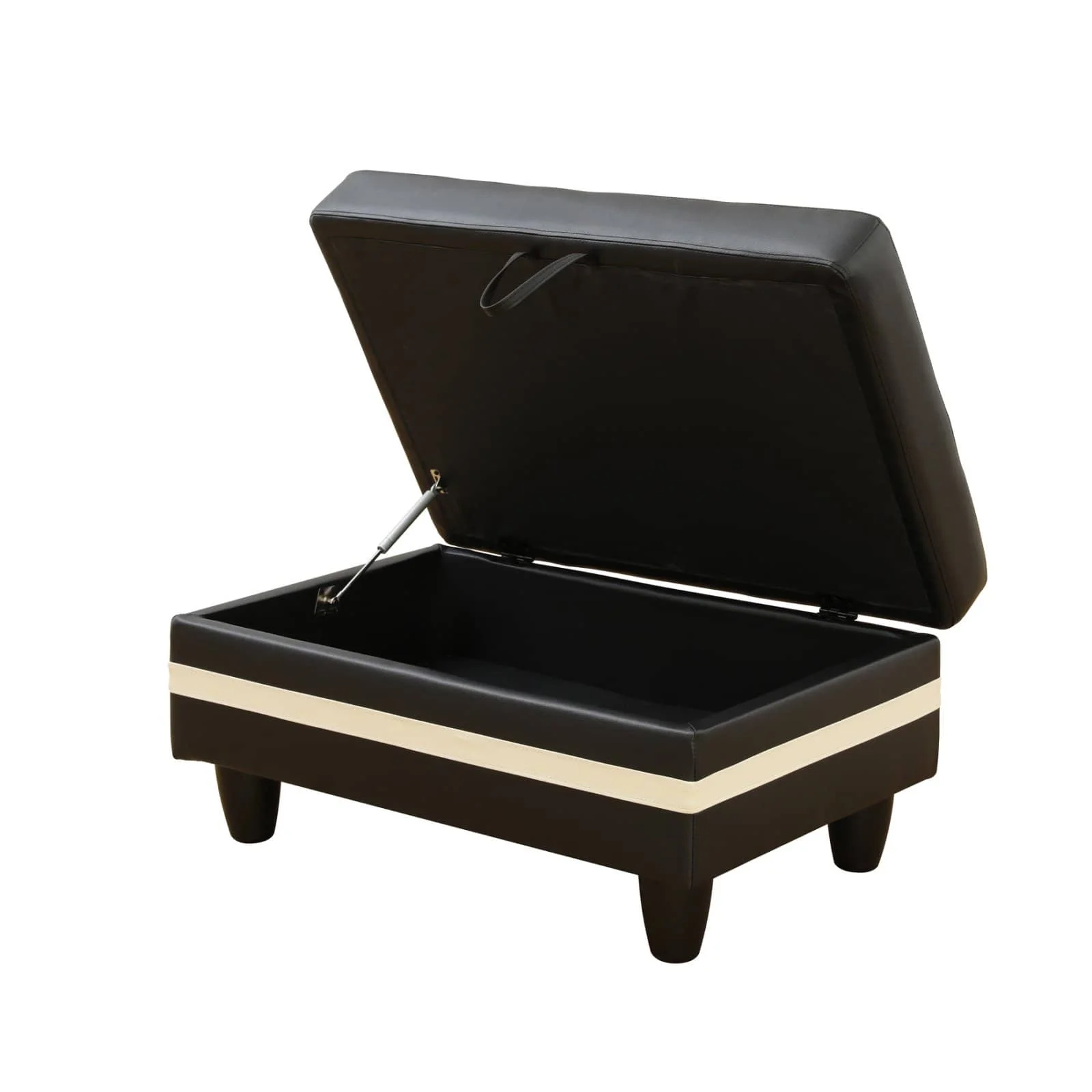 أثاث عصري أسود وأبيض شبه من جلد البولي يوريثان، مساحة تخزين مخفية كبيرة موفرة للمنزل والمكتب ومسند قدم متعدد الوظائف
