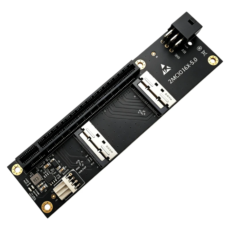 PCI-E 5.0 X16 to Dual MCIO 8i Adapter Card Riser SFF‑1016 74Pin Connector with 6PIN Power For Gen5 U.2 NVMe SSD or GPU Expansion