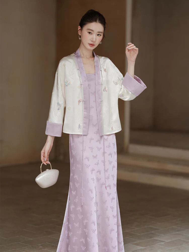 

Ele Embroidered Satin Women's Jaet New Chinese Sle Vinegar Acetate Outerwear Spring Collection Original Design Hanfu Top