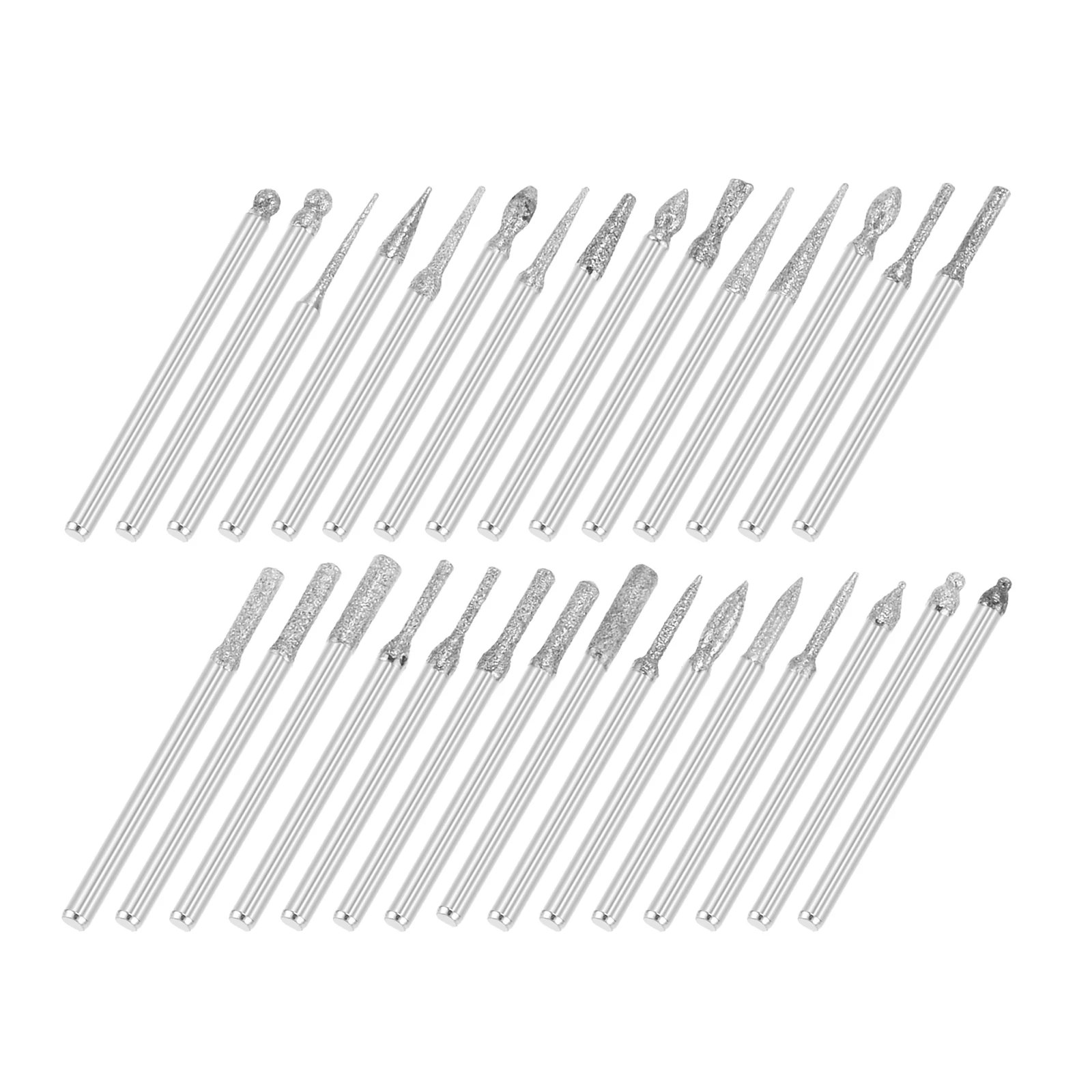 30PCS 1/8’ Shank Diamond Grinding Needles Polishing for Rotary Tools for Carving Engraving Grinding Stone Rocks Jewelry Glass