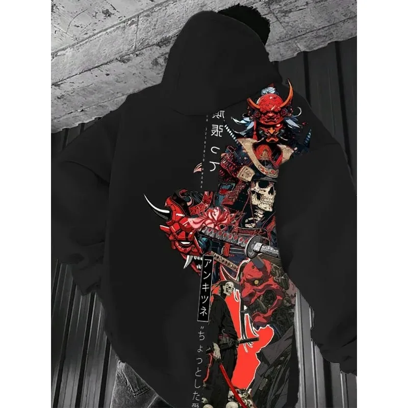 Moletom com capuz padrão American Dark Dragon para homens e mulheres, moletom solto tendência hip-hop para outono e inverno E