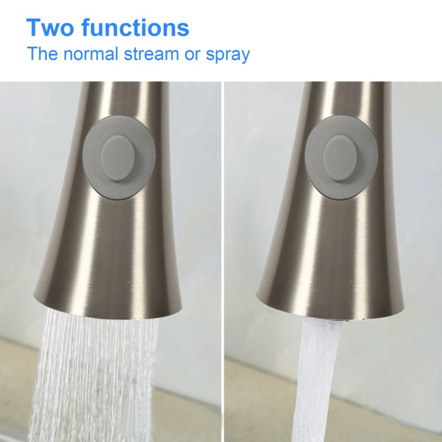 Pull Down Kitchen Faucet Sprayer Head Replacement, Brushed Nickel 2 Function Sprayer - Pull Out Kitchen Faucet Spray Head