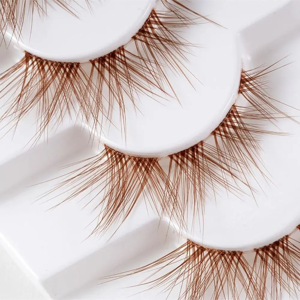 7 Pairs Natural Look Manga Anime Lashes Brown Cluster Lashes Special Design Fluffy Fake Eyelashes for Women Beauty