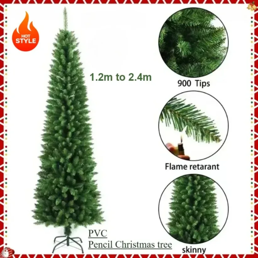 

Artificial Christmas Tree PVC Pointy Pencil Large Green Christmas Tree 120cm to 240cm Family Christmas Party scene Decorations
