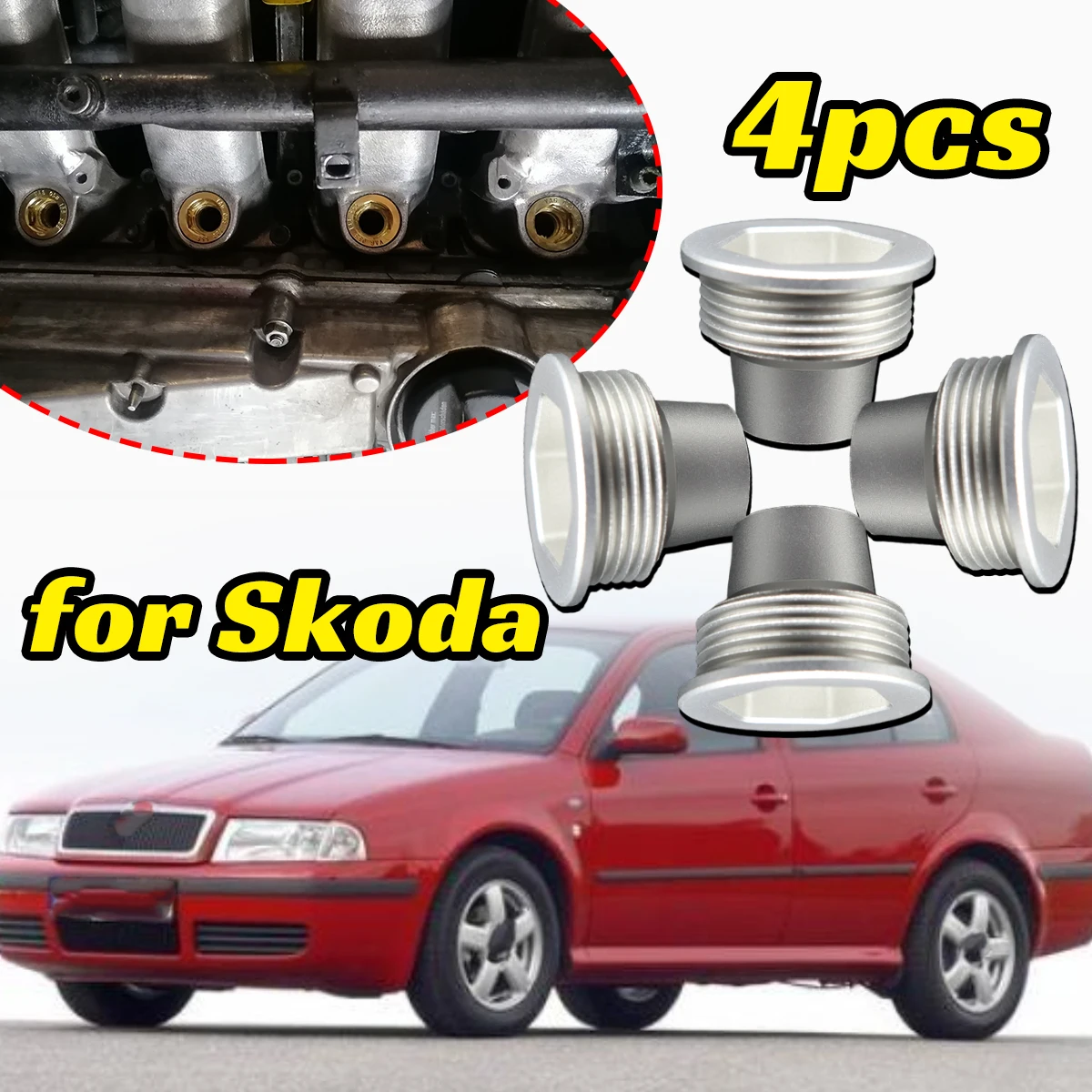

4pc/set Upgrade Aluminum Fuel Injector Insert Cup Seat for Skoda Octavia 1U 1997-2011 Saloon Estate 1.8T Car Spare Parts Control