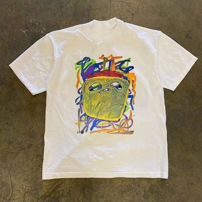 

2025 Fashion Pure Cotton Round Neck Men's and Women's Trendy Brand Couple Simple Niche Personality Versatile Short Sleeves Ins