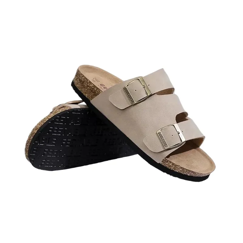 2024 Mannen Vrouw Kurk Voetbed Slipper Lederen Sandalen Schoenen Plat Platform Sandalen