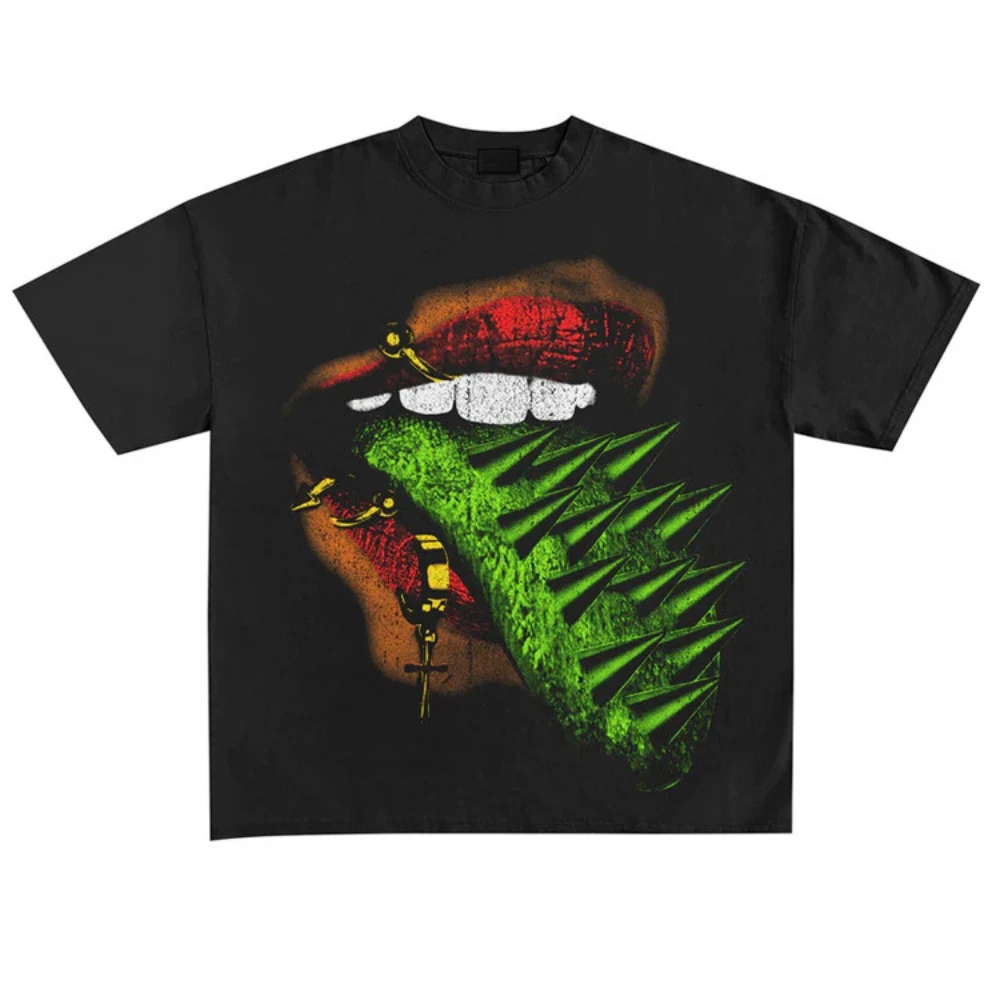 Men's YK2 Hip-Hop Pattern T-Shirt - Retro Street Style Print - Casual Short Sleeve West Coast Loose Top