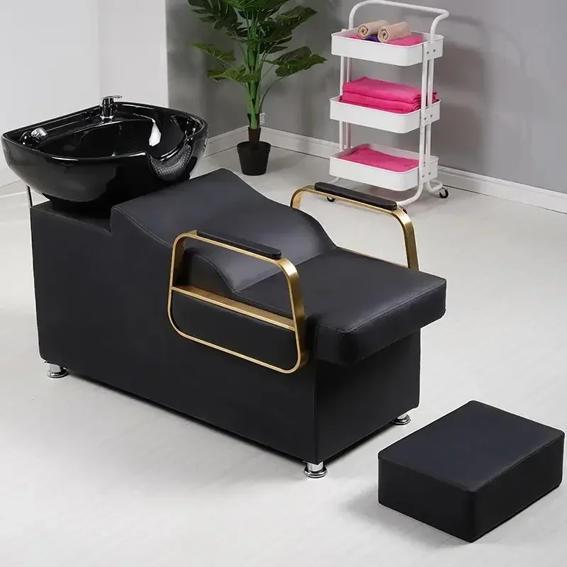 Meuble de et Confortable pour Salon Coiffure, Lit Lavage et Chaise Shampoing avec Filles