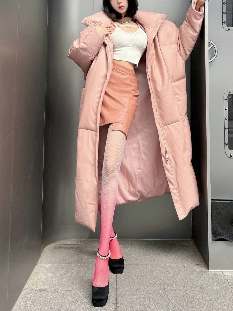 

Black Glossy Cotton Jacket for Women in Winter 2025 Medium To Long Length with Added Fleece and Thick Leather Jacket