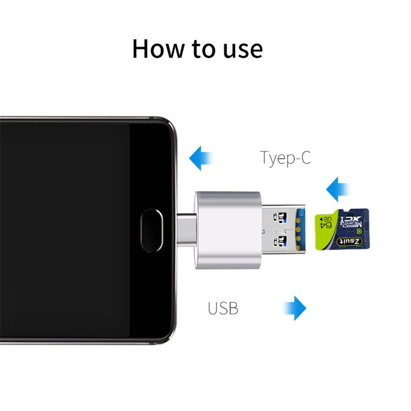 Mini Leitor de Cartão TF Metal, USB 2.0, 2NI 1, Adaptador Tipo C para Telefone, PC, Leitores de Cartão de Memória Externo, Pequeno Leitor de Cartão SD, Novo