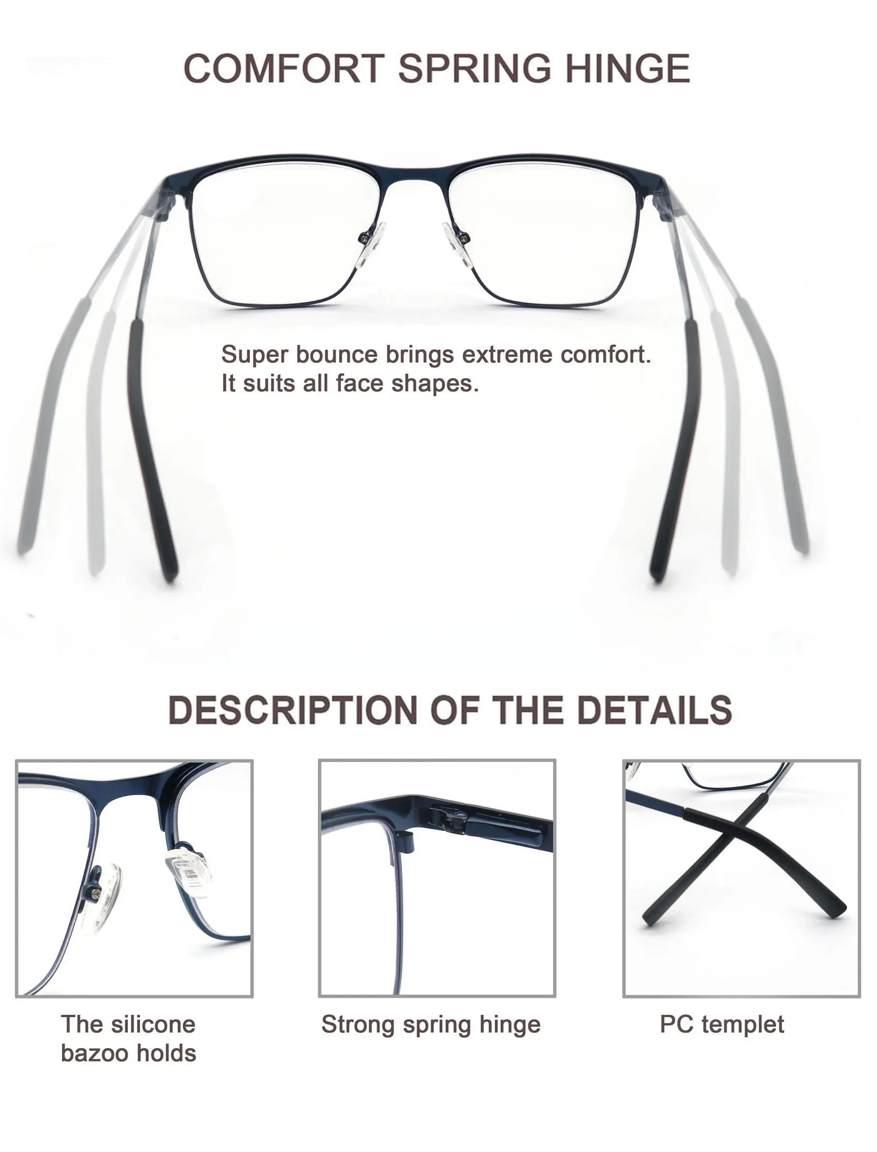 Modfans Blue light Reading Glasses for Men Metal Frame Magazine Readers Magnifier Presbyopia Lens Eyewear Diopter +0.75~4.0