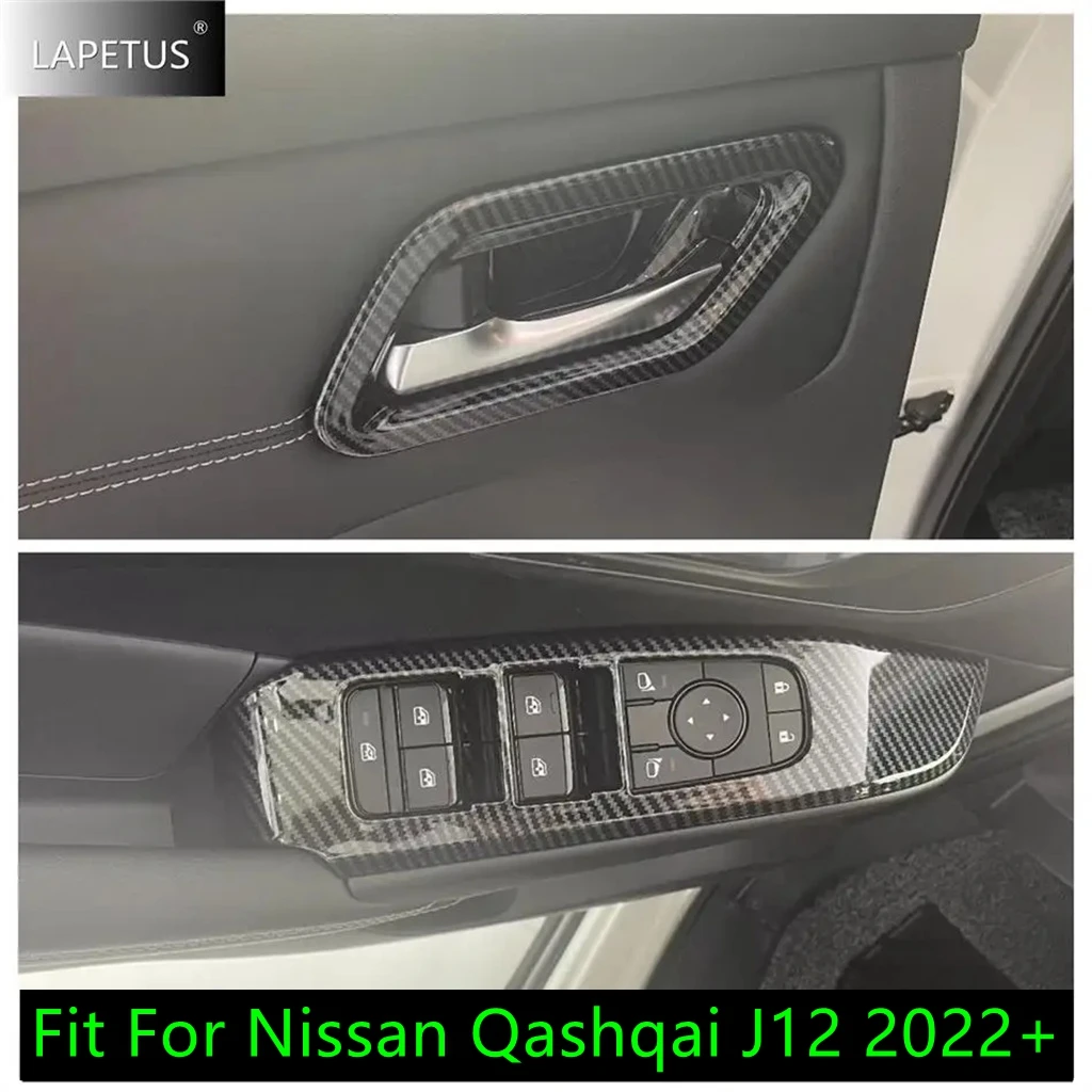 

ABS Car Door Window Lift Button / Handle Bowl Panel Decor Cover Trim For Nissan Qashqai J12 2022 2023 Carbon Fiber Accessoires