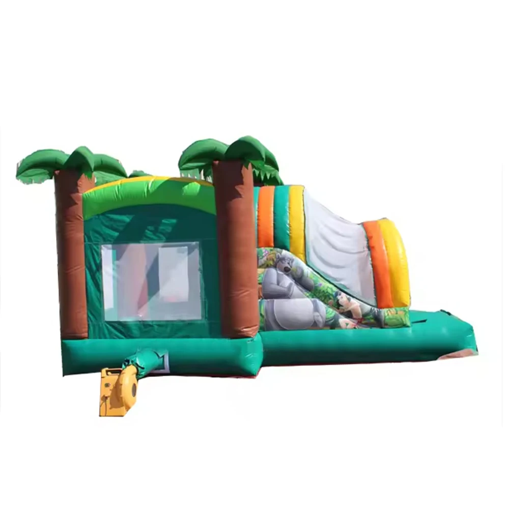 5X3M Large Commerical  Jungle Inflatable Tropical Bouncy Castle Jumping Bounce  House With Slide & Air Blower  for Kids Party