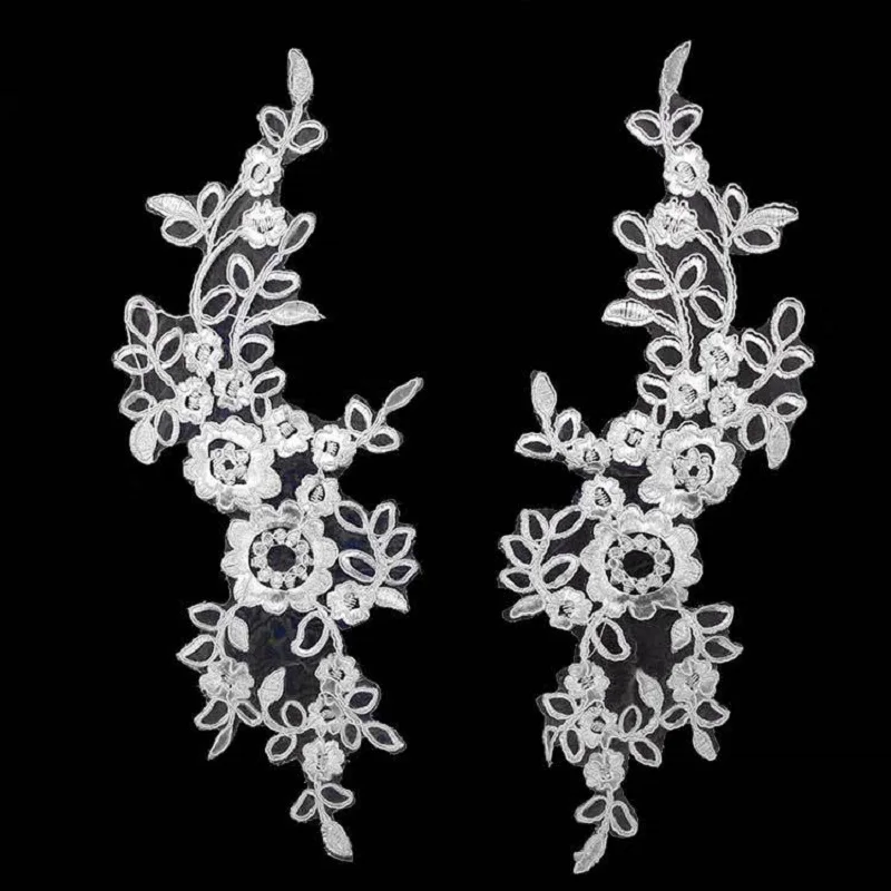 1 par de bordado en el patrón de flores, accesorios de encaje de boda DIY, accesorios de sastrería