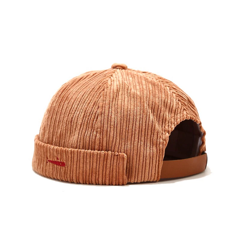 Bocca Brimless Docker Hat Embroidery Fish Corduroy Dome Hats Adjustable Streetwear Solid Color Retro Warm Winter Spring Autumn