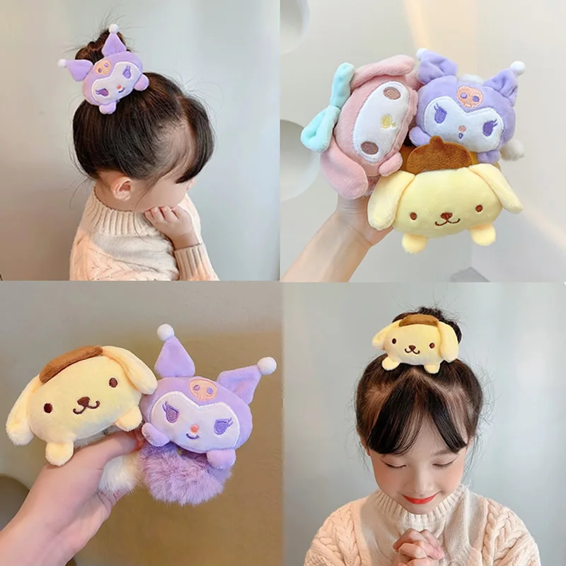 Kawaii Sanrio Plush Scrunchie Melody Anime Kuromi Cinnamoroll Lady Tie Hair Rubber Band Headdress Girl Hair Accessories Hairband