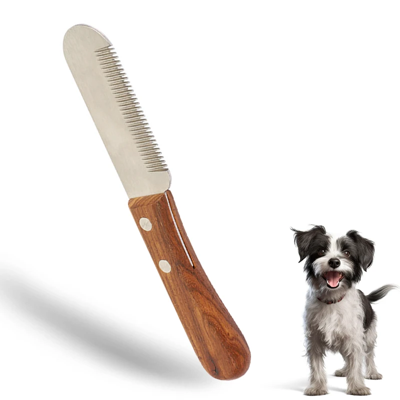 Pet Stainless Steel Wooden Handle Stripping Knife Professional Cat Dog Comb Shaving Plucking Hair Comb Knife Pet Grooming Tools