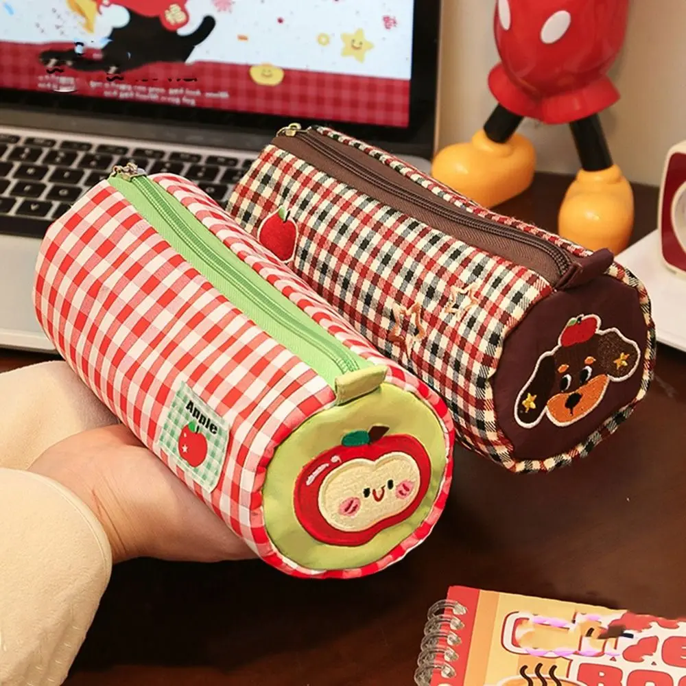 

Desk Storage Bag Pencil Case Pouch Pillow Shape Zipper Stationery Storage Bag Cake Roll Large Capacity Embroidery Pen Case