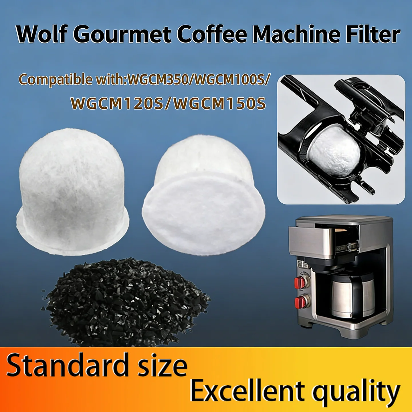 Paquete de 6 filtros de café de carbón activado de cáscara de coco para cafetera Wolf Gourmet