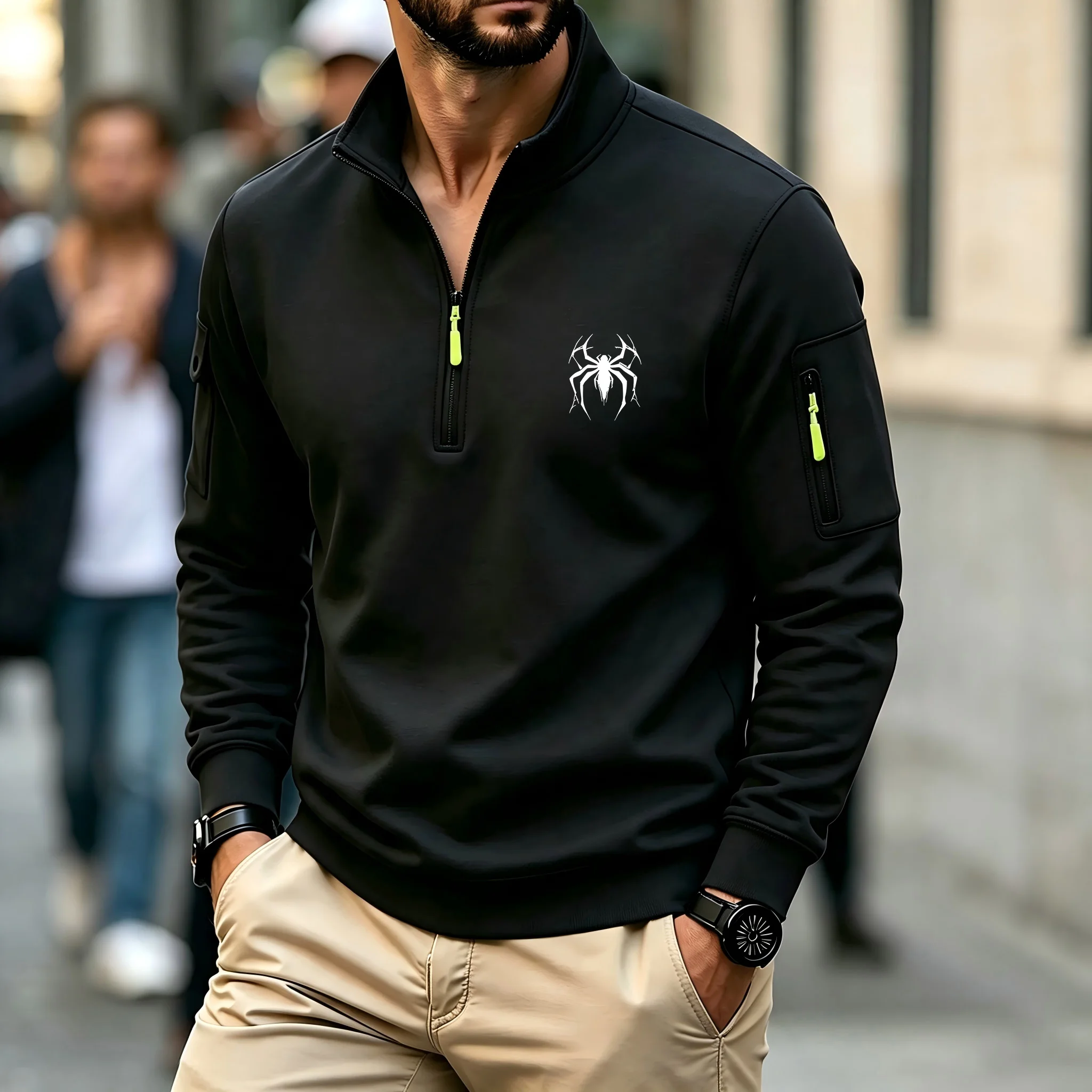 Men's sweatshirt 2026 autumn and winter new casual sports casual long sleeved high neck half zipper windproof top