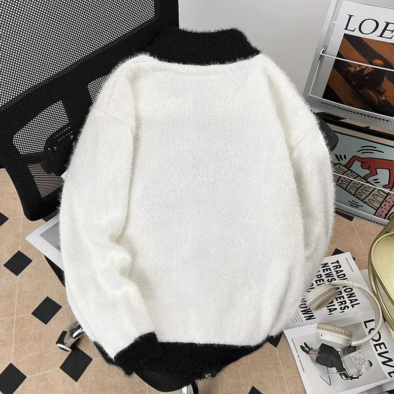 

Цветной мужской вязаный свитер с цветочным воротником, джет, свободный крой, зимний модный открытый кардиган, корейский сле