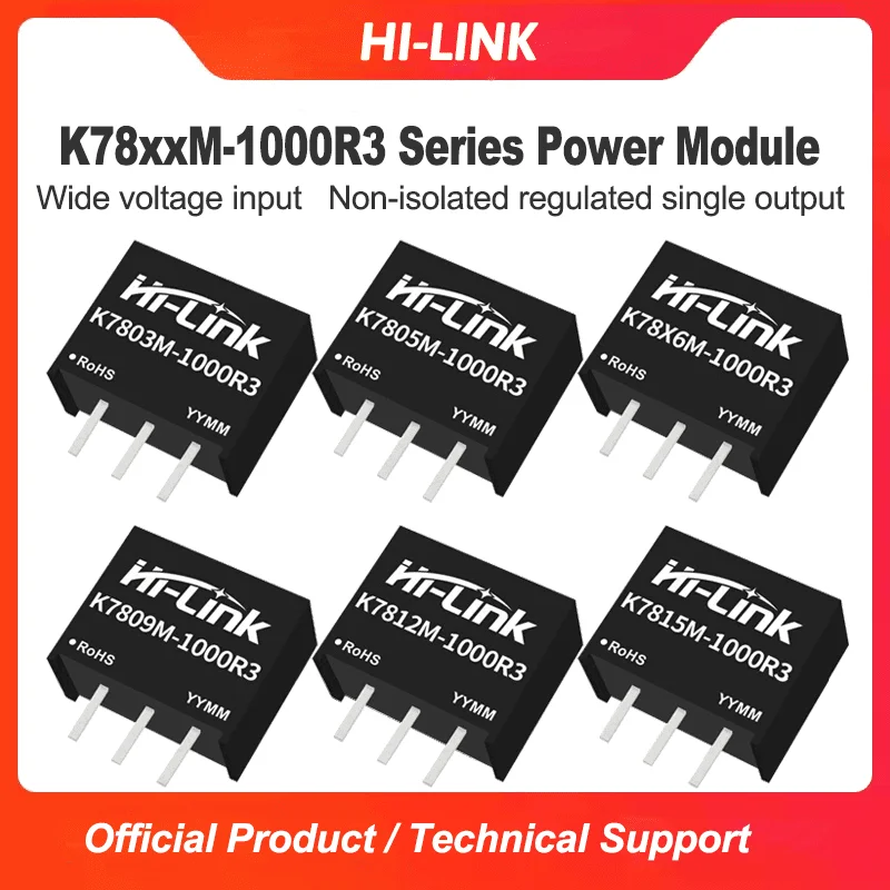 Hi-Link Dual Polarity Supply Regulator K7803M K7805M K7812M1000R3 Compact SIP Mount Uncoupled Ultra Wide Input Circuit Hardware